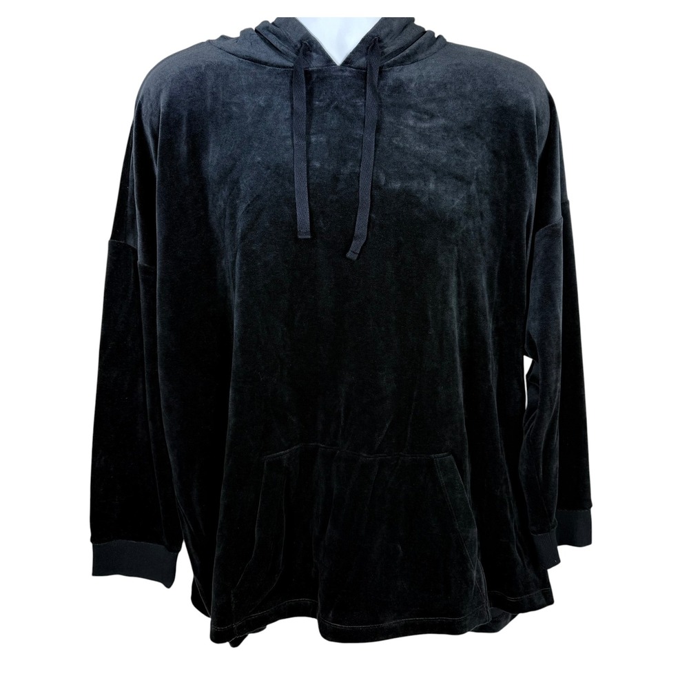 Eileen Fisher Black Organic Cotton Blend Velvet Hoodie Pullover Sweater Women 1X